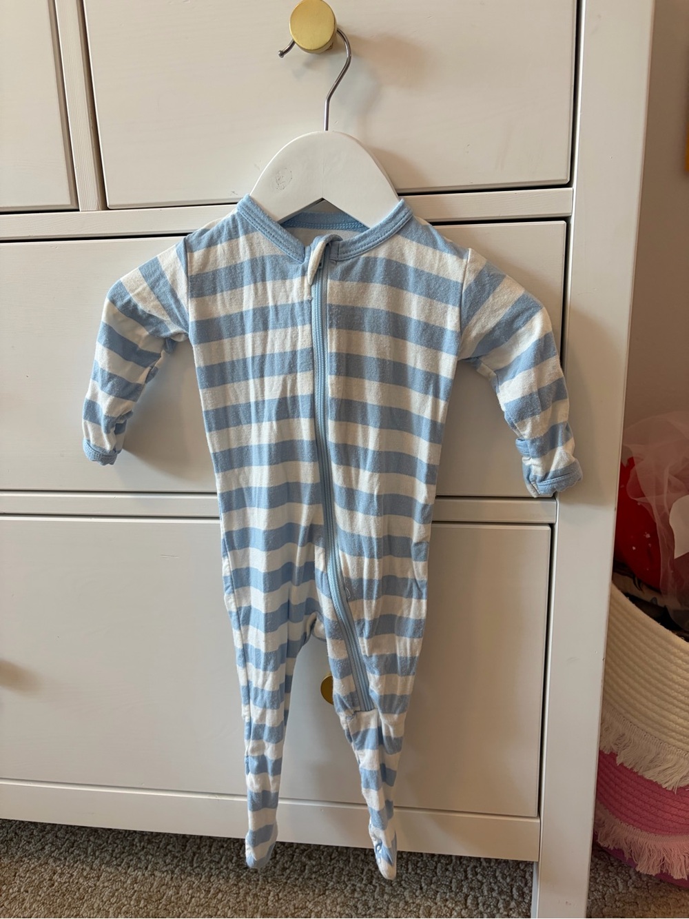 Kickee Pants Blue and White Footie Bamboo 0-3 Months